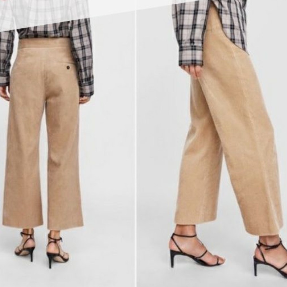 ZARA | Tan Camel Corduroy Wide Leg Culotte Trouser Pants